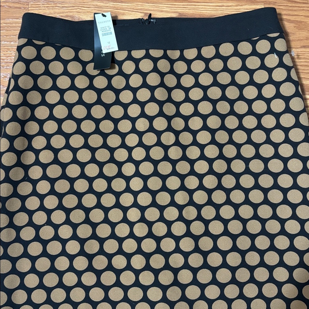 Talbots Black Tan Polka Dot A-Line Skirt - Picture 2 of 6